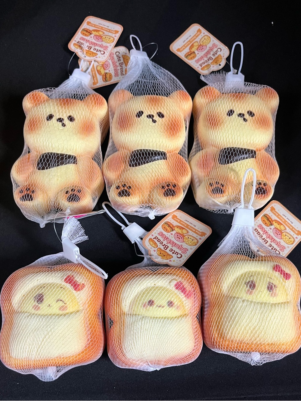Cute Bear & Bread Squeeze Toy Keychain - Yellow/Orange
